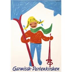 305 ORIGINAL VINTAGE German Ski Poster Little Girl 1950s