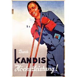 306 ORIGINAL VINTAGE German Ski Poster Kandis 1930s