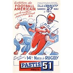 314 ORIGINAL VINTAGE American Football Poster 1950s PASTIS
