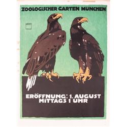 323 ORIGINAL VINTAGE Ludwig Hohlwein Zoo Eagles Poster 1910s