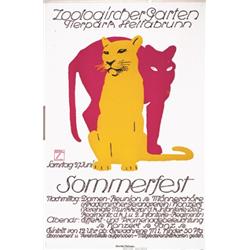 327 ORIGINAL VINTAGE Ludwig Hohlwein Zoo Cats Poster 1910s