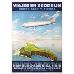 334 ORIGINAL German HAPAG Zeppelin Travel Poster 1930s Plakat