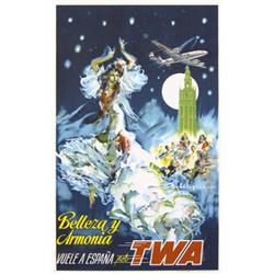 335 STUNNING ORIGINAL Spanish Dancer TWA Airline Poster 1950