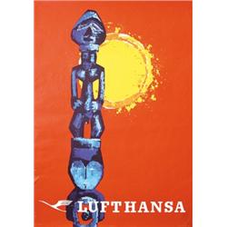 337 GREAT OLD Lufthansa Africa Poster COLORS STUNNING
