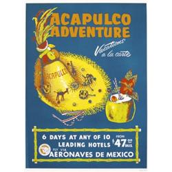 338 ORIGINAL VINTAGE Acapulco Travel Poster Silkscreen 1950s