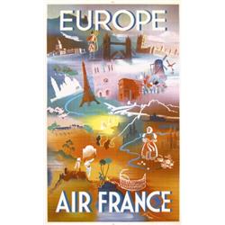 340 ORIGINAL VINTAGE Air France Europe Poster 1940s