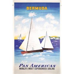 341 ORIGINAL Pan American Bermuda Sailing Poster 1950s