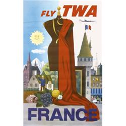 342 ORIGINAL TWA Airline Poster FRANCE by Greco 1950s