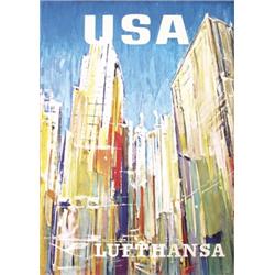 346 FANTASTIC Lufthansa Airline Poster New York Architecture