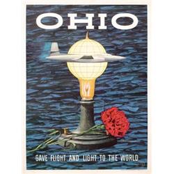 347 ORIGINAL Ohio Travel Poster with Stylish Airplane 1950s