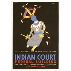 353 ORIGINAL 1939 Golden Gate Expo Poster San Francisco Indian Court 