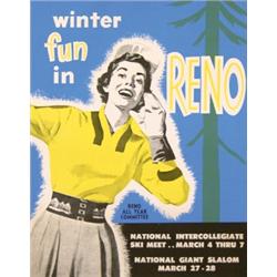 356 ORIGINAL VINTAGE Reno Winter Sports Ski Poster 1950s