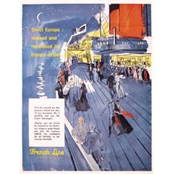 370 ORIGINAL Steamship Travel Poster 1950s French Line 
