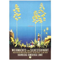 374 ORIGINAL Hamburg America Line Travel Poster 1930s Plakat