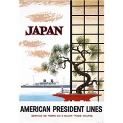 375 ORIGINAL American President Lines HOMER HILL Poster 1950s