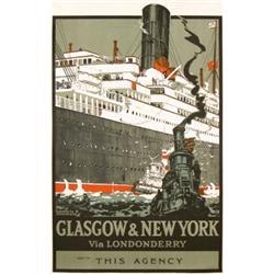 376 STUNNING OLD Steamship Poster New York 1930s WOW !