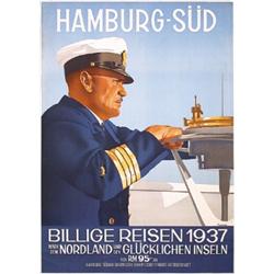 378 BAUTIFUL OLD Hamburg South Line Poster 1930s Captain