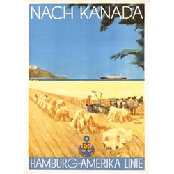 379 ORIGINAL Hamburg America Line Canada Poster 1930s Plakat