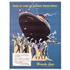 Image 1 : 380 ORIGINAL French Line Ship Travel Poster 1950s VILLEMOT