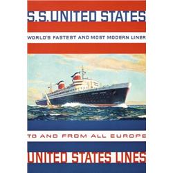 381 ORIGINAL VINTAGE UNITED STATES LINES Poster 1950s