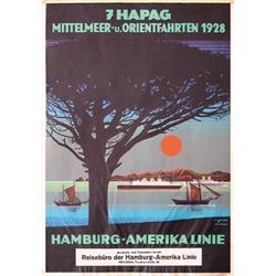 382 BEAUTIFUL Hamburg America Line Ship Poster 1930s Plakat