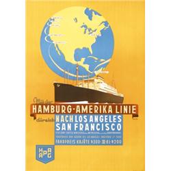 385 RARE Original Hamburg America Line Travel Poster 1930s LA SF