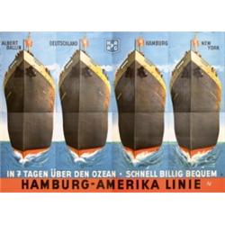 386 HUGE 8-Panel Hamburg America Ocean Liner Poster 1930s FUSS 