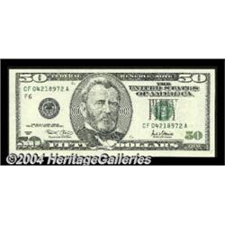 Fr. 2127-F $50 2001 Federal Reserve Note. Gem