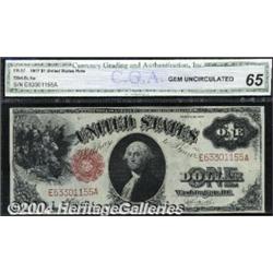 Fr. 37 $1 1917 Legal Tender CGA Gem New 65.