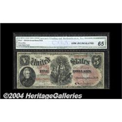 Fr. 67 $5 1875 Legal Tender CGA Gem New 65.