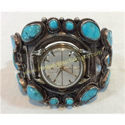 Silver And Turquoise Watch Cuff 1940's