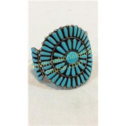 Silver And Turquoise Cluster Cuff Signed
