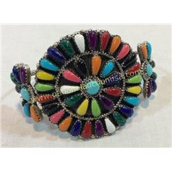 Silver And Mixed Stone Cuff Signed Navajo