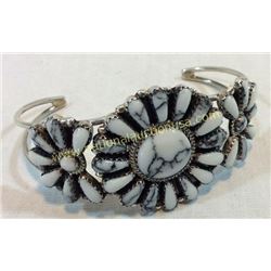 Silver & White Buffalo Turquoise Cuff Signed