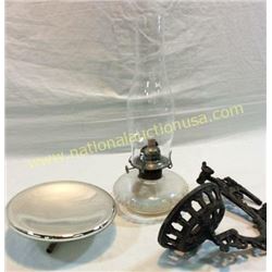 Antique Oil Lamp With Wall Mount And Reflector