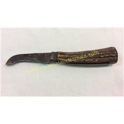 Curved Blade Folding Knife With Stag Handle