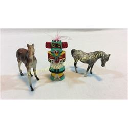 Hopi Kachina And 2 Vintage Horses