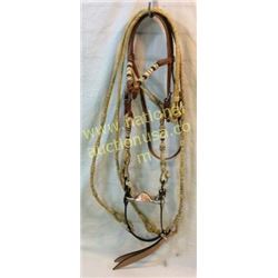 Leather And Rawhide Bridle With Rawhide Romal