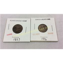 1857 Flying Eagle Cent . 1876 Seated Liberty Dime