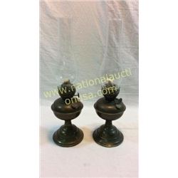 Pair Antique Brass Oil Lamps
