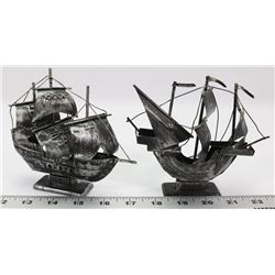 PAIR OF SMALL METAL SHIPS: SANTA MARIA AND