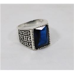 VINTAGE STYLE SILVER AND BLACK TONE BLUE CRYSTAL