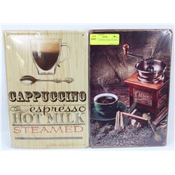 LOT OF 2 COFFEE LOVERS TIN SIGNS