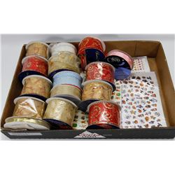 CRAFT LOT SPOOLS OF RIBBON , STICKERS