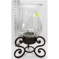 WROUGHT IRON BASE HURRICANE CANDLE HOLDER