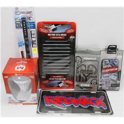 LARGE LOT OF NEW ITEMS INCLUDING STEREO HEADPHONES