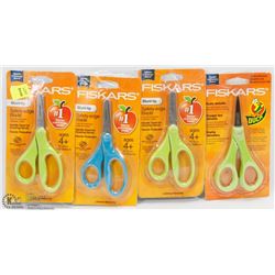 4 PAIRS OF FISKARS SAFETY SCISSORS