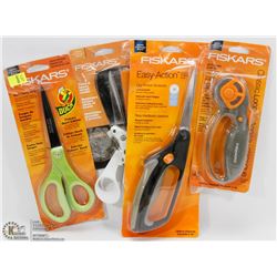 4 DIFFERENT PAIRS OF FISKARS SCISSORS/ CUTTING