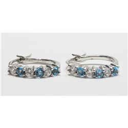 #29-STERLING SILVER BLUE TOPAZ HOOP STYLE