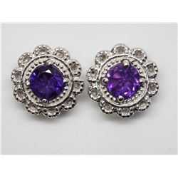 #39-STERLING SILVER 2 IN 1 AMETHYST STUD